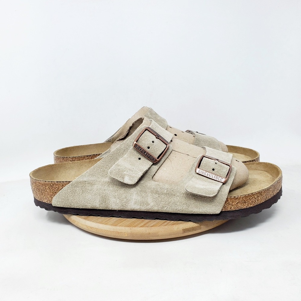 Birkenstock Arizona Suede Double Buckle Sandals in Beige